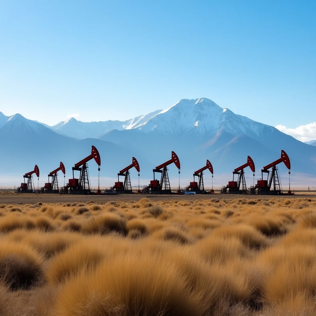 Campo petrolero en Neuquén con pozos productivos